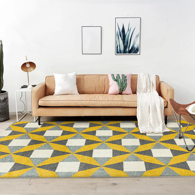 Modern living room rug colorful geometric triangle square print rug polyester pet-friendly rug | Bowlift