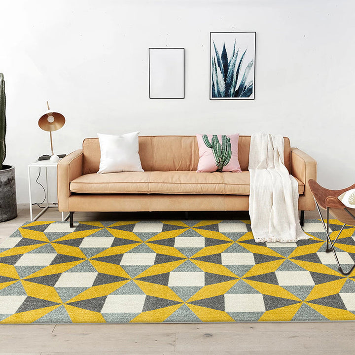Modern living room rug colorful geometric triangle square print rug polyester pet-friendly rug | Bowlift