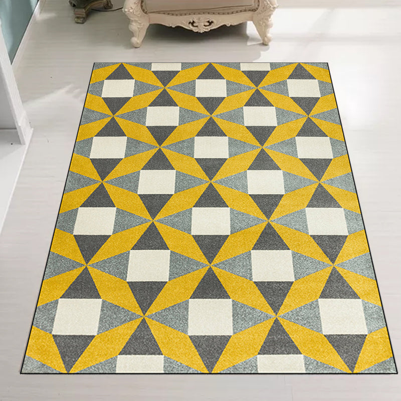 Modern living room rug colorful geometric triangle square print rug polyester pet-friendly rug | Bowlift