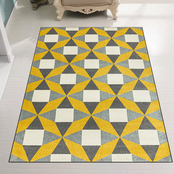 Modern living room rug colorful geometric triangle square print rug polyester pet-friendly rug | Bowlift