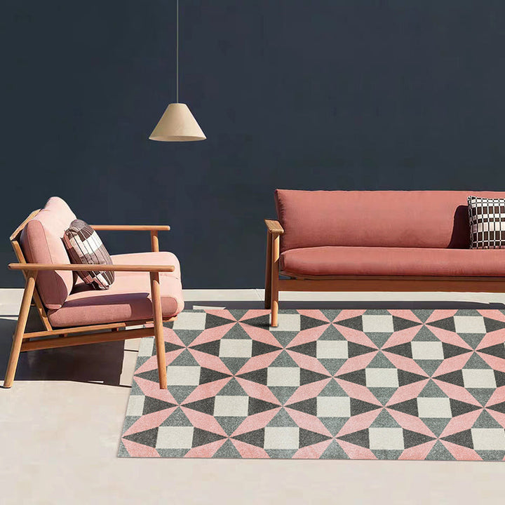 Modern living room rug colorful geometric triangle square print rug polyester pet-friendly rug | Bowlift