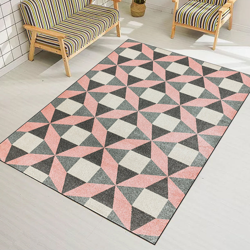 Modern living room rug colorful geometric triangle square print rug polyester pet-friendly rug | Bowlift