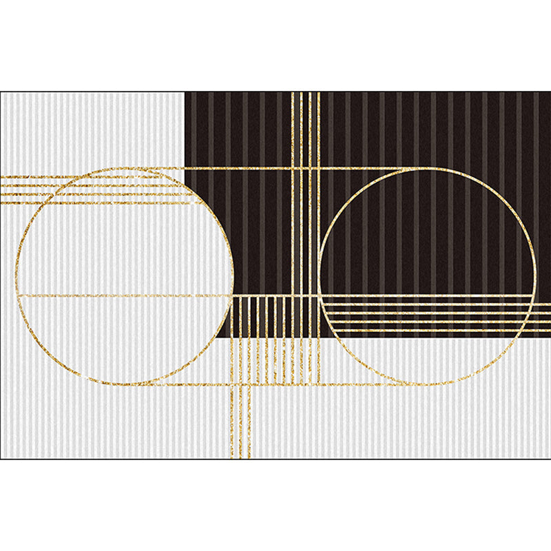 Scandinavian modern rug in black and white geometric stripe pattern rug polyester washable rug for home decor | Bowlift