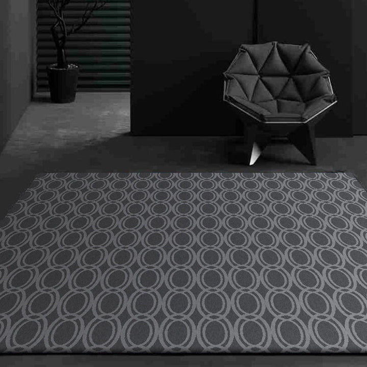 Modern living room rug in gray geometric oval print rug polyester dirt-repellent washable rug for the area | Bowlift