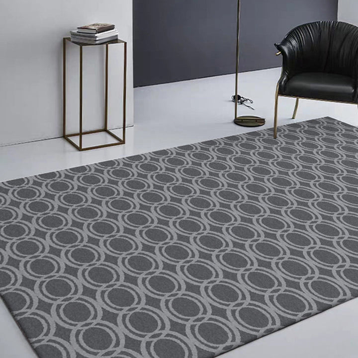 Modern living room rug in gray geometric oval print rug polyester dirt-repellent washable rug for the area | Bowlift