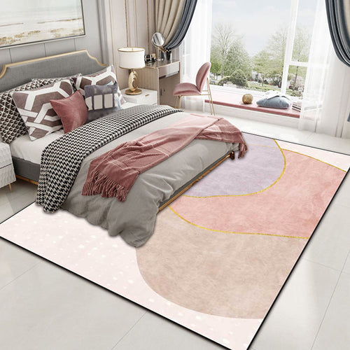 BowLift | Novelty Living Room Rug in Pink Colorblock Print Rug Polyester Non-slip Washable Area Rug
