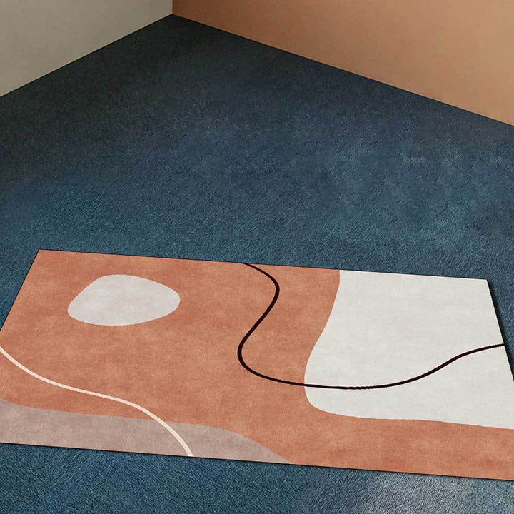 BowLift | Orange Bedroom Rug Novelty Color Block Irregular Shape Line Pattern Rug Polyester Stain Resistant Rug