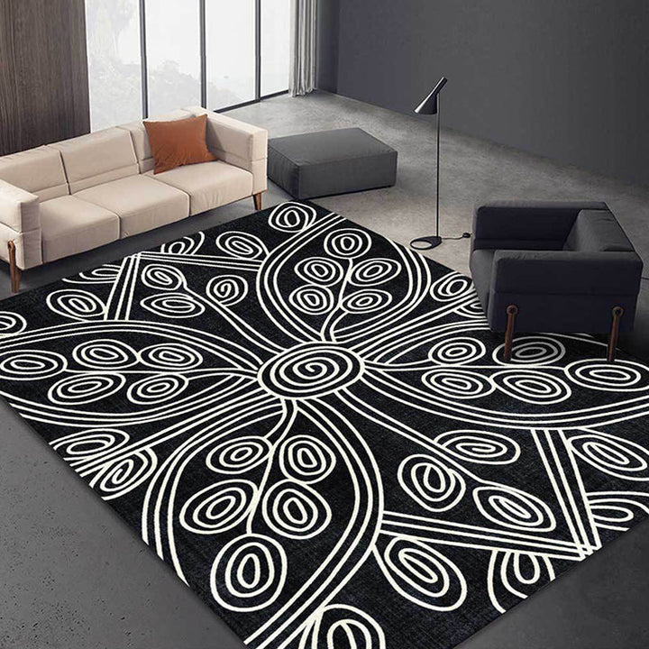 BowLift | Novelty Living Room Rug in Black Geometric Line Pattern Rug Polyester Washable Non-Slip Back Rug