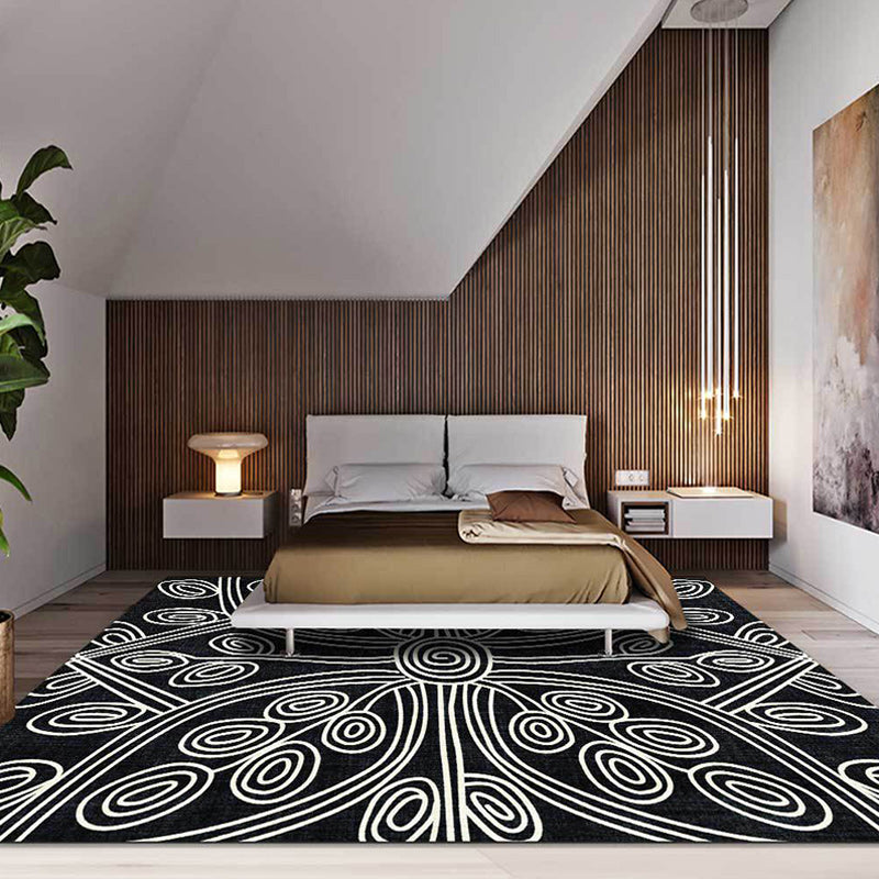 BowLift | Novelty Living Room Rug in Black Geometric Line Pattern Rug Polyester Washable Non-Slip Back Rug