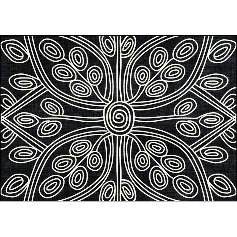BowLift | Novelty Living Room Rug in Black Geometric Line Pattern Rug Polyester Washable Non-Slip Back Rug