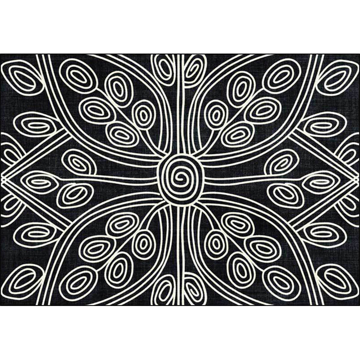 BowLift | Novelty Living Room Rug in Black Geometric Line Pattern Rug Polyester Washable Non-Slip Back Rug