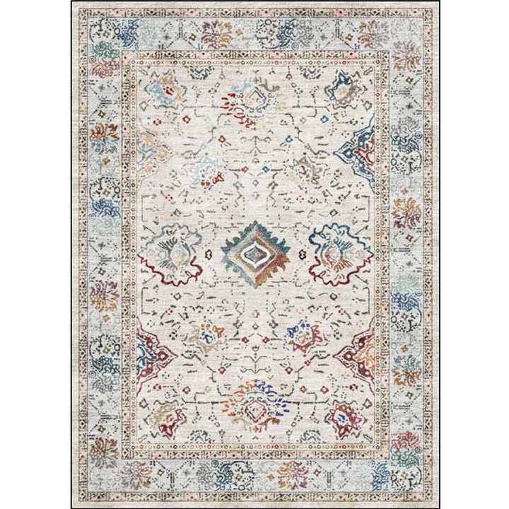 BowLift | Shabby Chic Medallion Pattern Carpet Gray Polyester Carpet Machine Washable Non-Slip Backing Carpet for Living Room