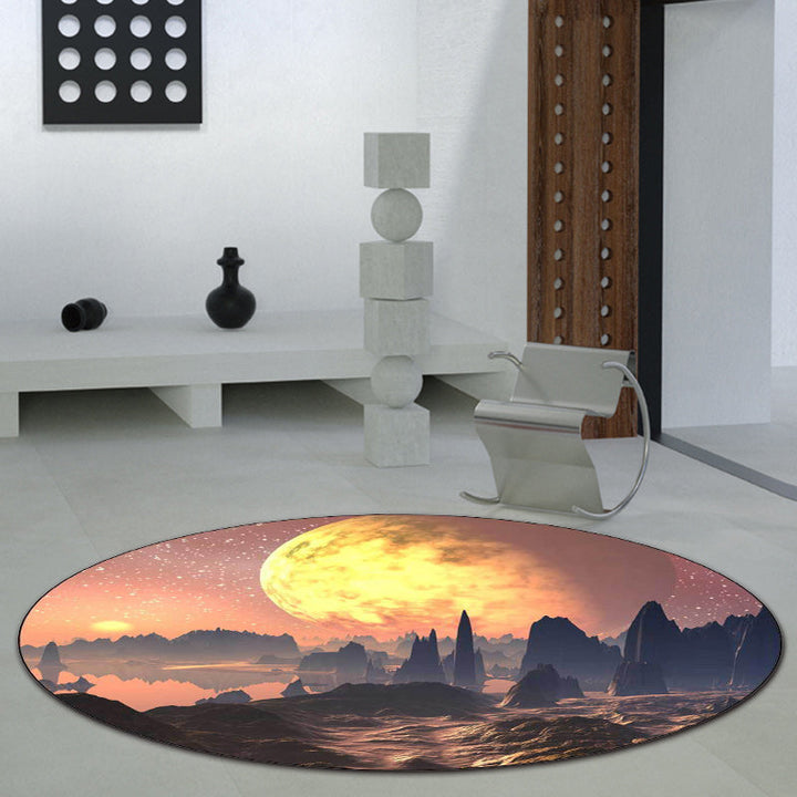 Orange and brown bedroom carpet Modern space planet hill pattern carpet Polyester non-slip carpet | Bowlift