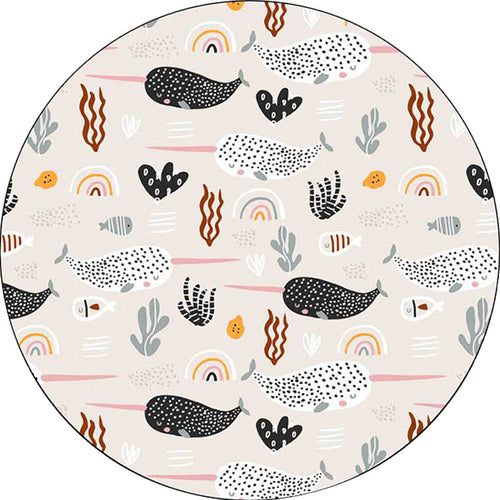 BowLift | Beautiful children's carpet in Ivory Animal Leaf Pattern Rug Polyester Non-Slip Washable Rug for the children's room