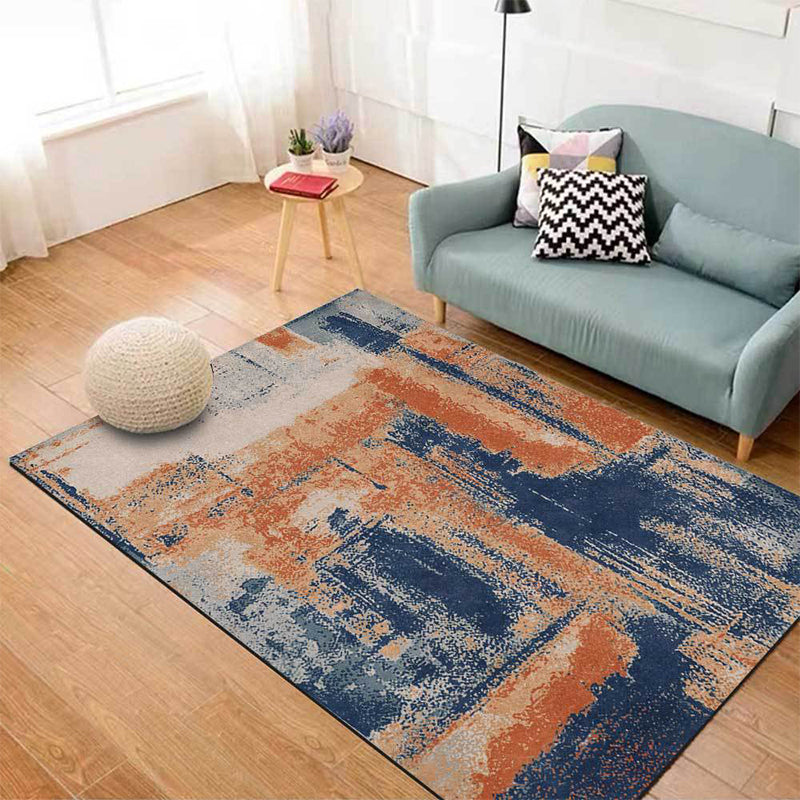 BowLift | Industry Abstract Carpet Orange and Blue Polyester Rug Machine Washable Non-Slip Area Rug for Bedroom