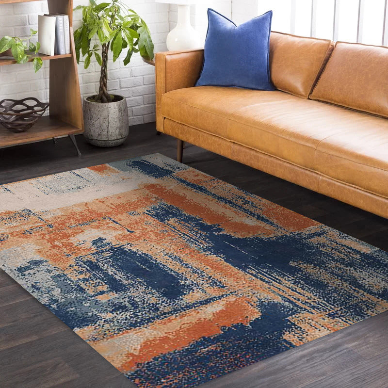 BowLift | Industry Abstract Carpet Orange and Blue Polyester Rug Machine Washable Non-Slip Area Rug for Bedroom