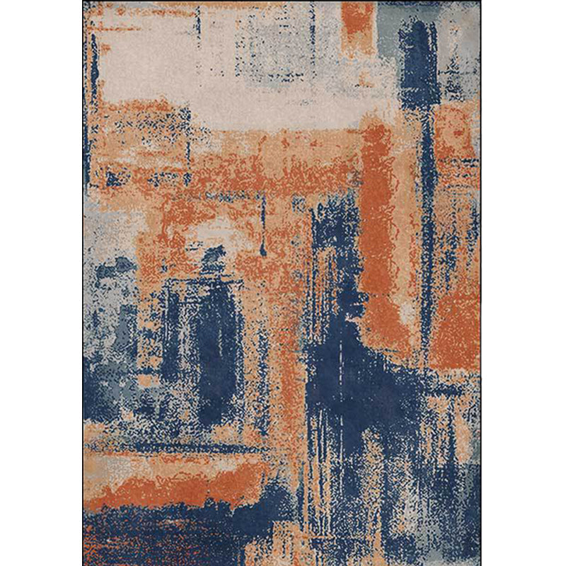 BowLift | Industry Abstract Carpet Orange and Blue Polyester Rug Machine Washable Non-Slip Area Rug for Bedroom