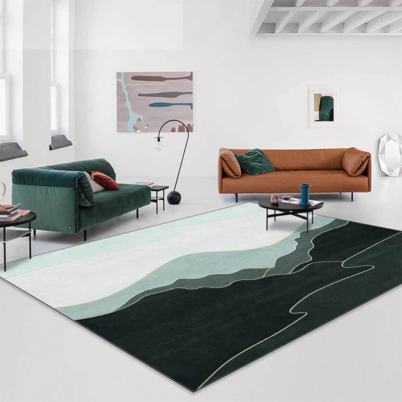 Simple Mountain Pattern Carpet Green Polyester Carpet Machine Washable Non-Slip Carpet for the Bedroom | Bowlift