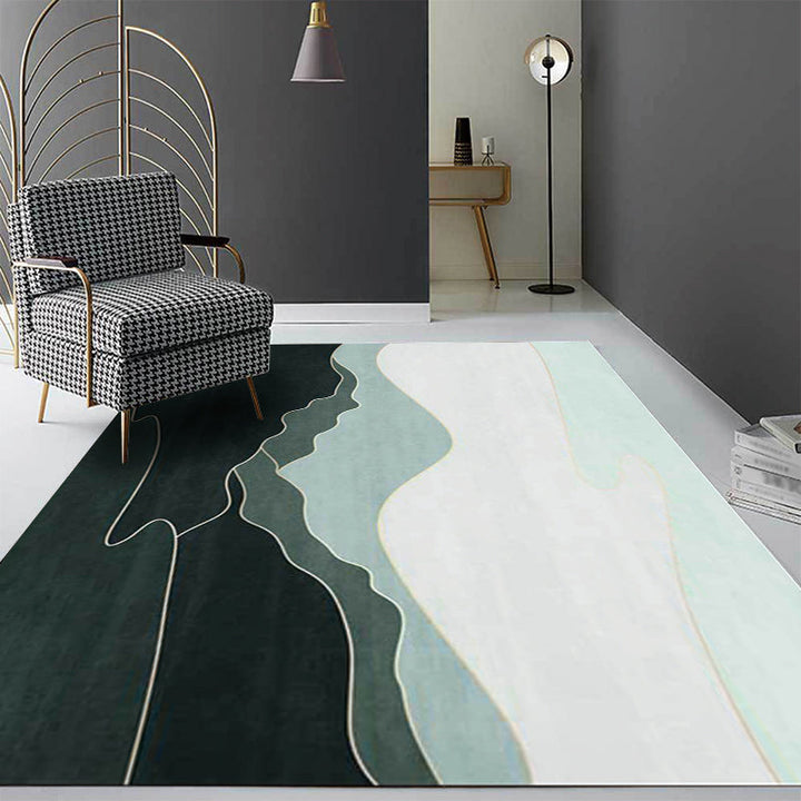 Simple Mountain Pattern Carpet Green Polyester Carpet Machine Washable Non-Slip Carpet for the Bedroom | Bowlift
