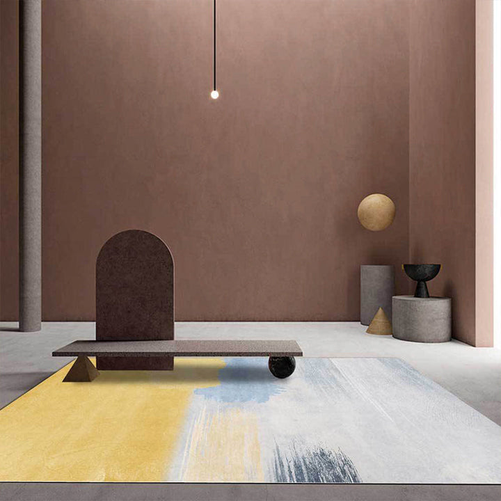 Stylish abstract rug Yellow and Gray Nordic rug Polyester Washable Non-slip back rug for the living room | Bowlift
