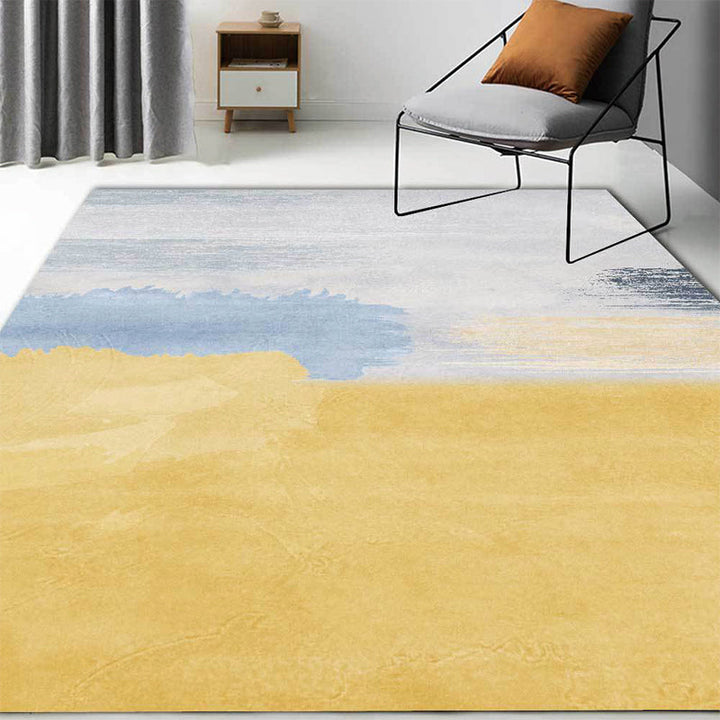 Stylish abstract rug Yellow and Gray Nordic rug Polyester Washable Non-slip back rug for the living room | Bowlift