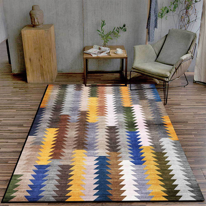 New Colorblock Rug Multicolored Polyester Rug Machine Washable Non-Slip Area Rug for the Bedroom | Bowlift