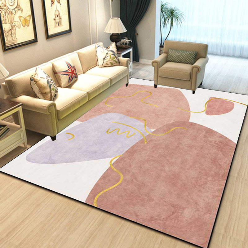 BowLift | Scandinavian Novelty Carpet in White and Pink Irregular Shape Pattern Carpet Polyester Non-slip Area Rug for Home Decoration
