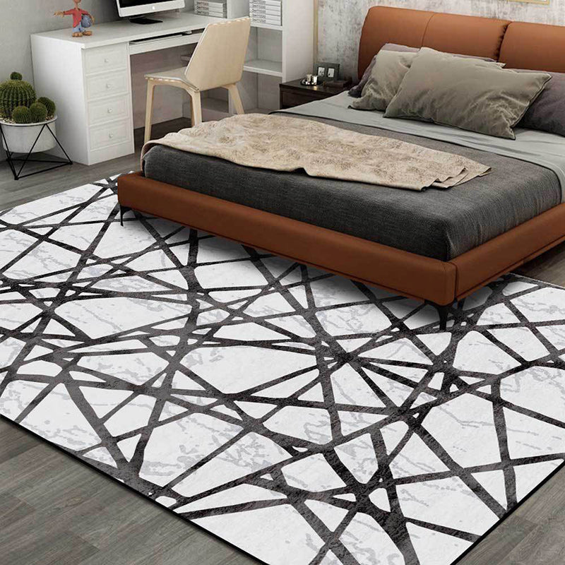 BowLift | Gray Bedroom Carpet New Geometric Line Pattern Area Rug Polyester Non-Slip Washable Rug