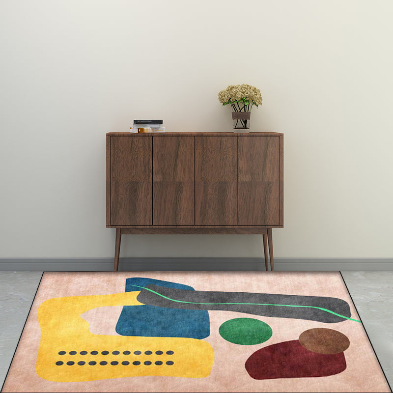 BowLift | Funky Abstract Colorblock Rug Pink Multicolor Nordic Rug Polyester Machine Washable Non-Slip Rug for Bedroom