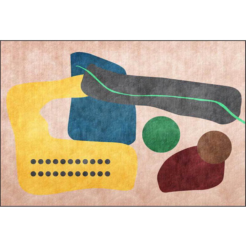 BowLift | Funky Abstract Colorblock Rug Pink Multicolor Nordic Rug Polyester Machine Washable Non-Slip Rug for Bedroom