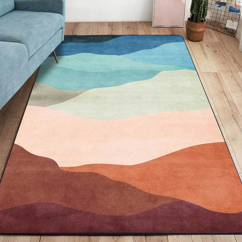 Blue multicolored contemporary rug polyester color block rug washable non-slip backing rug for the living room | Bowlift