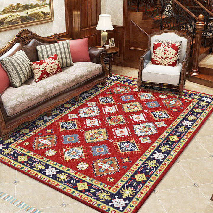 BowLift | Southwest Living Room Rug in Red Diamond Print Rug Polyester Non-Slip Pet-Friendly Room Rug