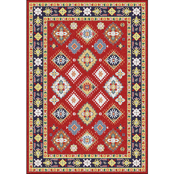BowLift | Southwest Living Room Rug in Red Diamond Print Rug Polyester Non-Slip Pet-Friendly Room Rug