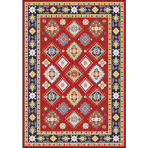 BowLift | Southwest Living Room Rug in Red Diamond Print Rug Polyester Non-Slip Pet-Friendly Room Rug