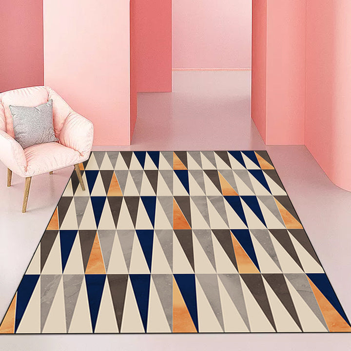 Ivory Bedroom Rug Modern Geometric Triangle Pattern Rug Polyester Stain Resistant Washable Rug | Bowlift
