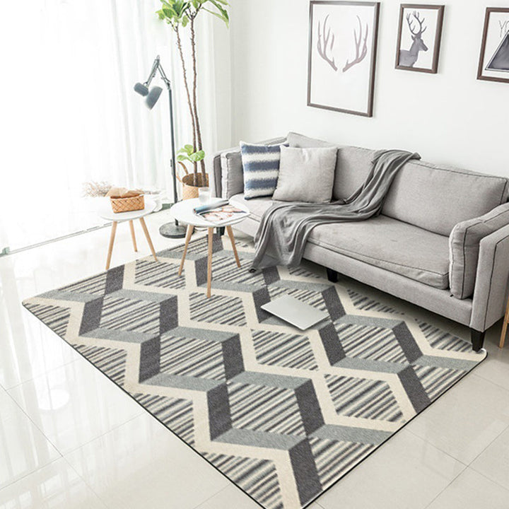 Contemporary modern carpet in gray geometric stripe wave pattern rug polyester non-slip rug for home decor | Bowlift