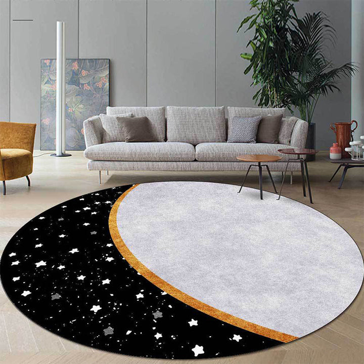BowLift | White and Black Nordic Carpet Polyester Colorblock Star Print Carpet Machine Washable Non-Slip Background Rug for Living Room