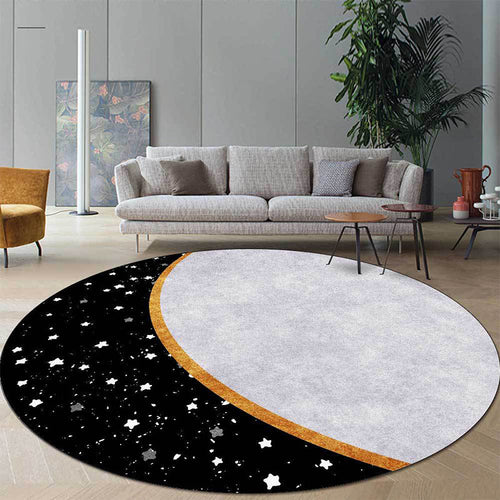 BowLift | White and Black Nordic Carpet Polyester Colorblock Star Print Carpet Machine Washable Non-Slip Background Rug for Living Room
