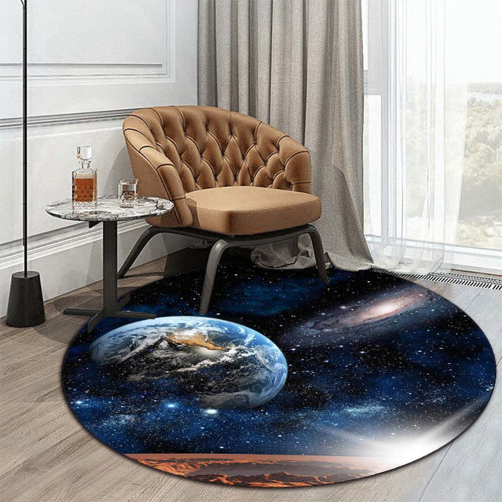 Modern living room carpet in blue space galaxy Earth print carpet polyester non-slip back carpet | Bowlift