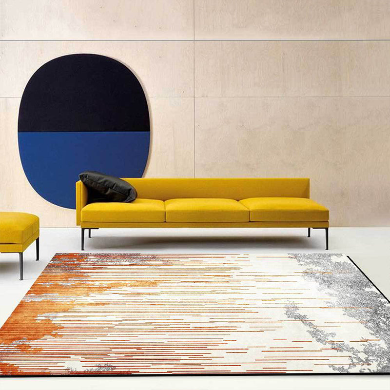 Orange and Gray Novelty Carpet Polyester Striped Pattern Carpet Washable Non-Slip Back Carpet for Living Room | Bowlift