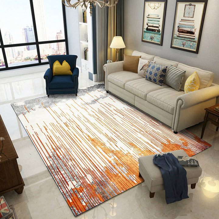 Orange and Gray Novelty Carpet Polyester Striped Pattern Carpet Washable Non-Slip Back Carpet for Living Room | Bowlift