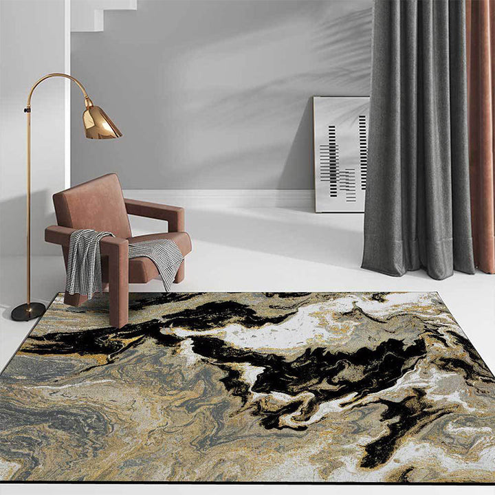New Abstract Carpet Black and Gold Polyester Carpet Machine Washable Non-Slip Carpet for Bedroom | Bowlift