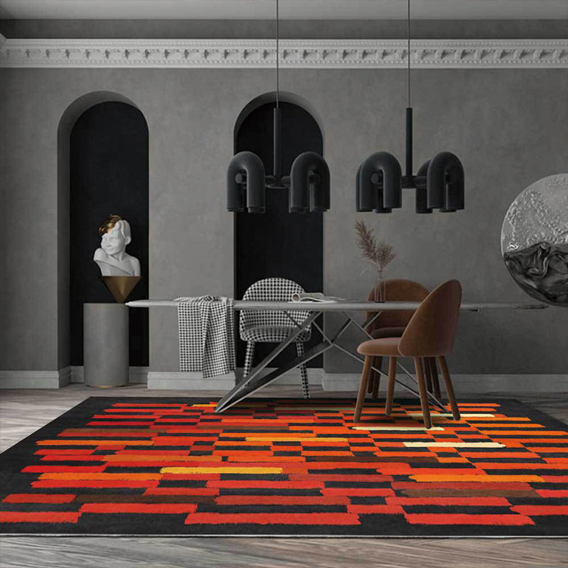 Black and red modern rug polyester brushstroke pattern rug washable non-slip back rug for the living room | Bowlift