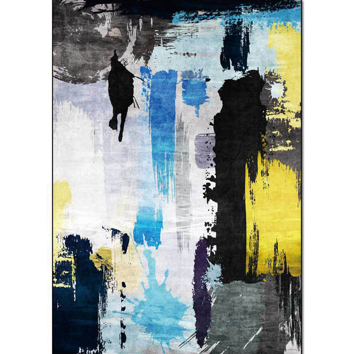 Contemporary brush stroke pattern rug black multicolored polyester rug machine washable non-slip rug for the bedroom | Bowlift