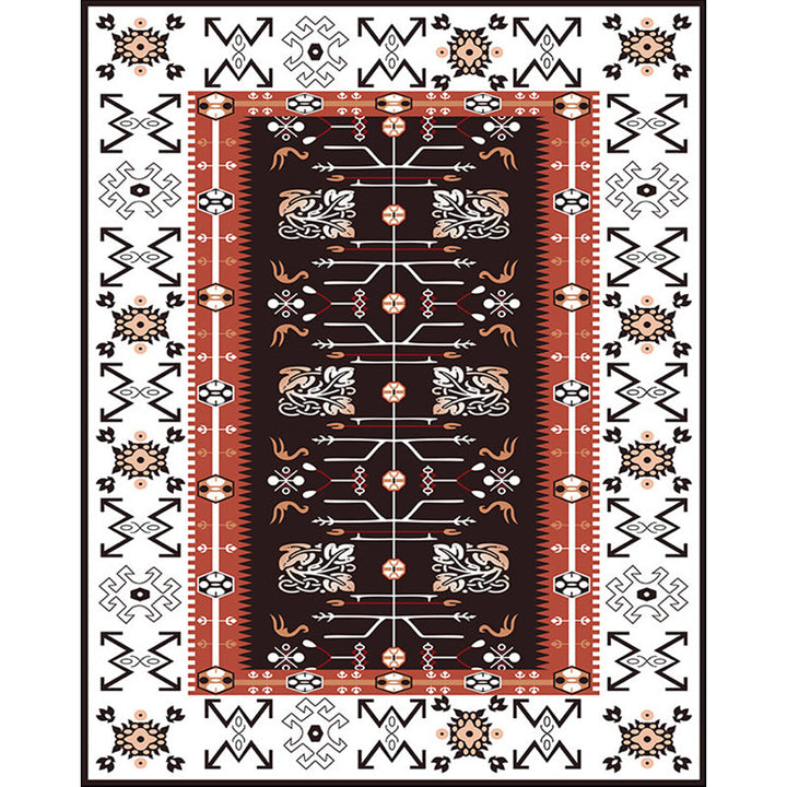 BowLift | White Bedroom Rug Southwestern Tribal Leaf Pattern Area Rug Polyester Stain Resistant Non-Slip Doormat