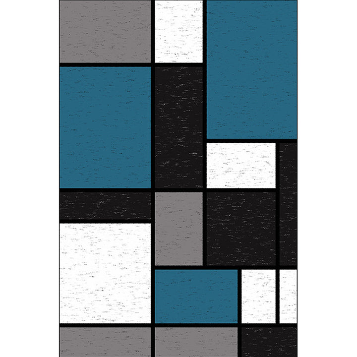 Modern living room rug multicolored color block rectangular printed rug polyester stain-resistant rug for the living area | Bowlift