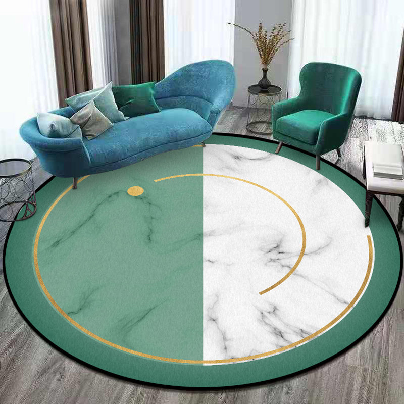 Modern living room rug in green and white with color block marble print rug polyester anti-slip area rug | Bowlift