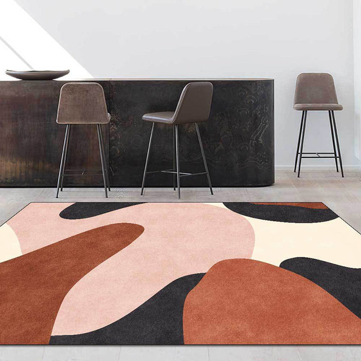 BowLift | Novelty Living Room Carpet in Pink and Brown Color Block Print Carpet Polyester Pet Friendly Non-Slip Area Rug