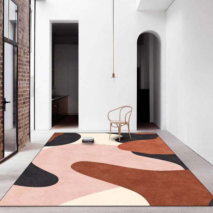 BowLift | Novelty Living Room Carpet in Pink and Brown Color Block Print Carpet Polyester Pet Friendly Non-Slip Area Rug