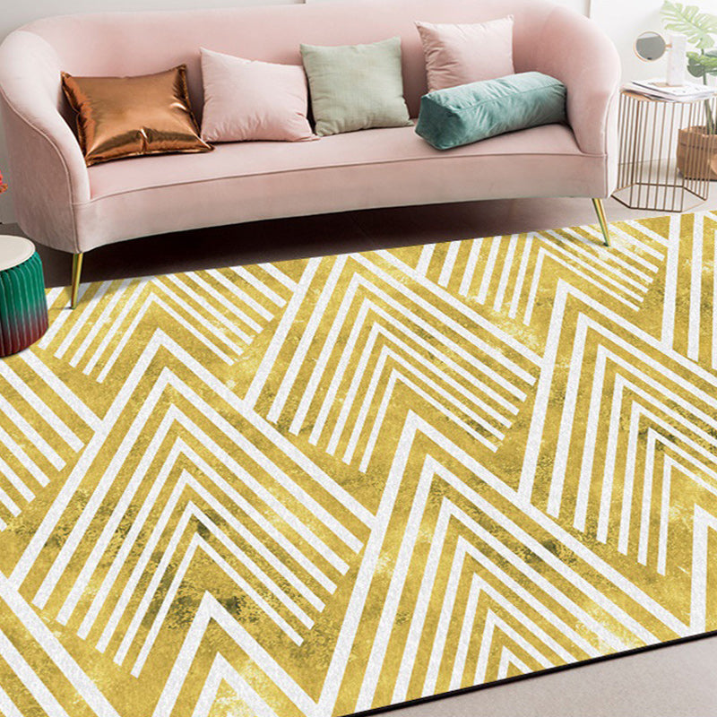 BowLift | Gold Bedroom Rug Novelty Geometric Mountain Stripe Pattern Area Rug Polyester Pet-Friendly Washable Rug